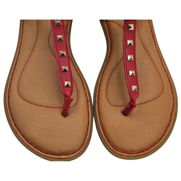 Women's - Born Adana Red Leather Studded T-Strap Sandals, Size 6 - Picture 2 of 5